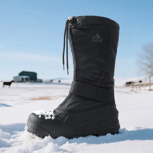 NORTIV 8 Men's Tall Leather Snow Boots - Waterproof Insulated Footwear with Faux Fur Lined, Insulated Leather Keeps Feet Cozy, Non-Slip TPR Outsole, Closed Round Toe, Hook-Loop Strap, Secure Drawstring, Cuban Design, 1" Height for Outdoor Use,sohochic