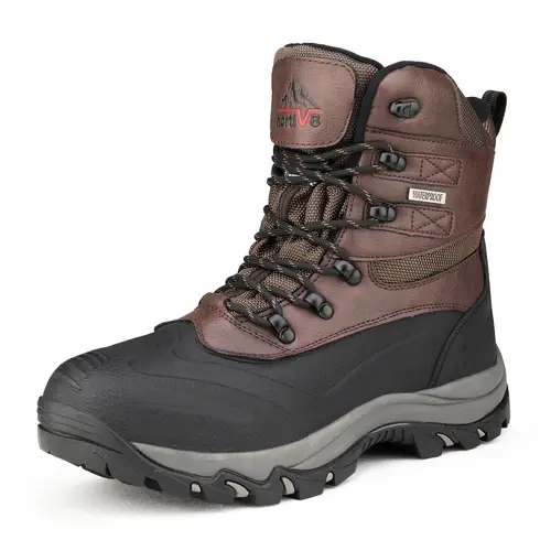 NORTIV 8 Men's Ankle Height Winter Snow Boots - Cuban Style, Waterproof, 3M Thinsulate Insulated, Metal Eyelet Ease, Rubber Sole Traction, Outdoor Footwear,sohochic