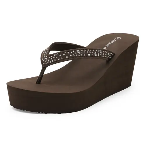 DREAM PAIRS Women's Rhinestone Thong Heel Wedge Platform Flipflop - Breathable Platform Sandals, Superior Arch Support Walking Summer Footwear,sohochic