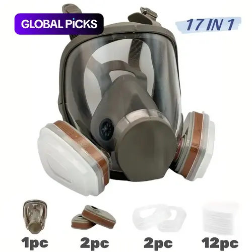 Reusable Full Face Mask with Filter Box, 17-in-1 Anti-Gas, Dust-Resistant & Anti-Fog Full Face Mask Set for Painting, Woodworking, Construction, Grinding, Spraying and Chemicals #GLOBAL PICKS