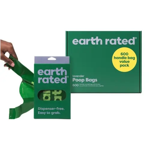Earth Rated | Dog Poop Bags with Handles Easy Tie, Leakproof, Lavender Scented - 600 Count Reusable Durable 13.5 x 7 Inches B Corp Certified