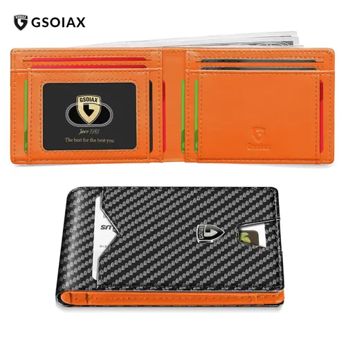 GSOIAX Slim Wallet for Men Rfid Blocking Leather Bifold Front Pocket Carbon Fiber Men's Money Clips Credit Card Holder With Gift Box, Ideal Gift for Men, Rfid Protected Wallet, Leather Bifold Cardholder,sohochic