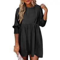 Dokotoo Women's Black Summer Tunic Dress Casual Loose Fit Short Sleeve Crew Neck Flowy Swing Mini Shift Sundress for Beach & Casual Dates