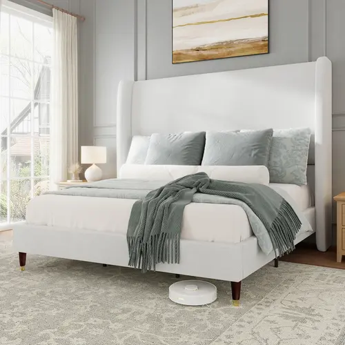 AMERLIFE Upholstered Platform Bed Frame with 51.2" Tall Fabric Upholstered Headboard - Wingback, Solid Wood Legs, Durable Silent Design, Box-Free, Full Queen King Sizes - Luxury Indoor Bedroom Furniture