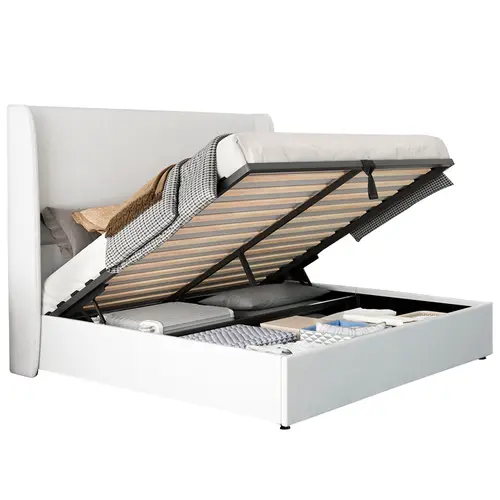 AMERLIFE Queen Size Upholstered Bed Frame - Linen Fabric, Hydraulic Lift-Up Design, Modern Wingback Headboard, No Box Spring Needed, 40% More Capacity, Sleek Sleep Option, Christmas Gift Idea, Bed Frame for Queen, Upholstered Bed Frames #SohoChic