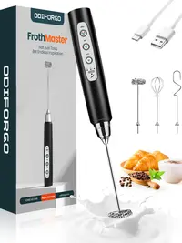 ODIFORGO Rechargeable Button-Activated Milk Frother - Handheld Coffee Equipment with 3 Detachable Stainless Steel Whisk Heads, 3 Speeds, Cappuccino Milk Frother for Latte, Matcha, Egg (Black),sohochic