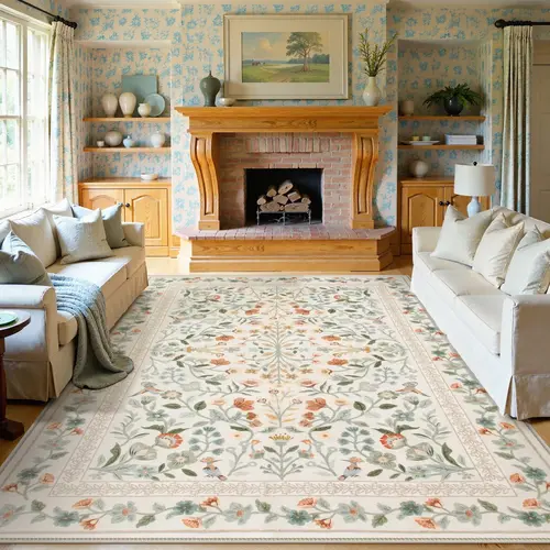 Lahome Boho Vintage Flowers Indoor Rug - Washable, Non-Slip, Soft Beige Black Cozy Floor Mat, Decorative House Decor Rug for Bedroom, Living Room