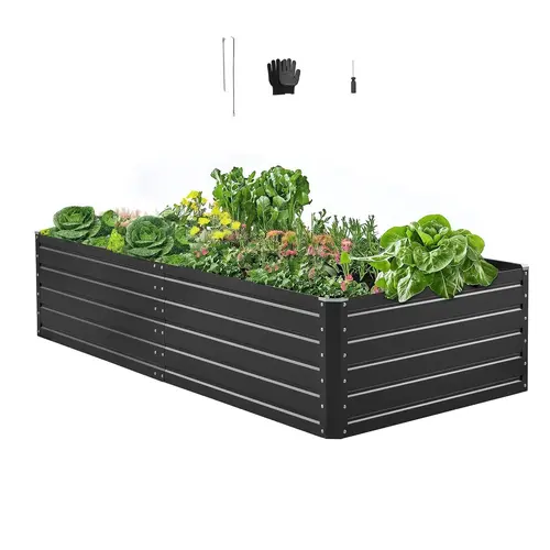【toolupgrade】VEVOR Modular Metal Raised Garden Bed 6.7x3x1.5ft, Galvalume Outdoor Planter Box with Open Bottom, Build Your Own Growing Base, Long-Lasting Durability for Vegetables, Flowers, Gray, Outdoor Metal Planter