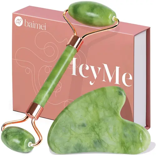 BAIMEI IcyMe Gua Sha & Jade Roller Facial Tools, Face Roller and Gua Sha Set for Puffiness, Self Care Gift