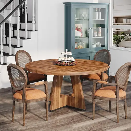 Tribesigns Round Dining Table for 4-6, 47" Round Office Table with Wooden Pedestal Base, Modern Farmhouse Round Kitchen Table for Breakfast Nook,Kitchen, Living Room(Table Only)