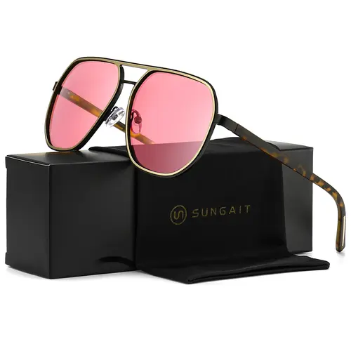 【SummerVibes】SUNGAIT Retro Polygon Aviator Sunglasses for Men Women Polarized Trendy Square Sun Glasses Stylish Pilot Shades UV400 Protection for Beach Travel School