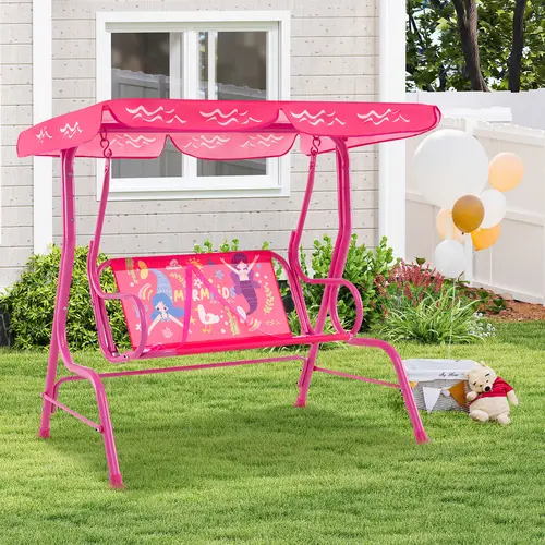Costzon All-Weather kids Patio Swing,  2-Seater Porch Swing Lounge Chair Hammock w/Removable Canopy, Outdoor Swing Bench  , dad gift