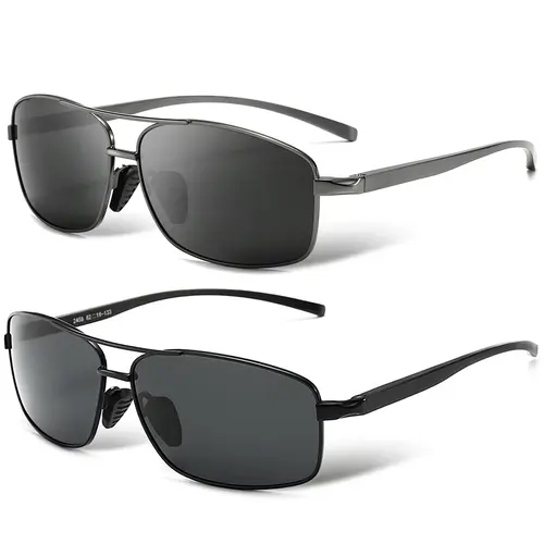 SUNGAIT 2 Pack Polarized Ultra Lightweight Rectangle Sunglasses for Men UV400 Protection Classic Shades Al-Mg Alloy Frame for Driving Beach Fishing