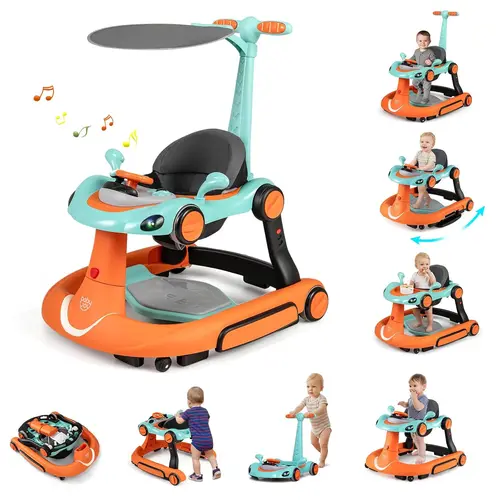 Costzon 4-in-1 Baby Walker, Foldable Activity Walker with Adjustable Height & Speed, Music, Lights, Anti-Rollover, Toddler Push Walker, Baby Walker with Wheels for Boys Girls 6-18 Months,mothersdaygift