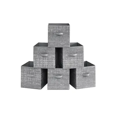 SONGMICS Collapsible Storage Bins (6-Piece) - Durable Cardboard Organizer with Handles, Pull Tab, Non-Woven Fabric, 13inLx13inWx13inH, 11lb Capacity Upright Cubes, Closet Organizer for Home Storage Organization