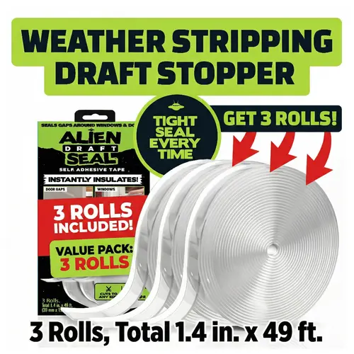 👽💨🦭 Alien Draft Seal Insulation Tape - Self-Adhesive Silicone Weather Stripping for Door & Window, Under-Door Draft Stopper - Stops Cold Air From Escaping in Summer, Keeps Warm Air Inside in Winter