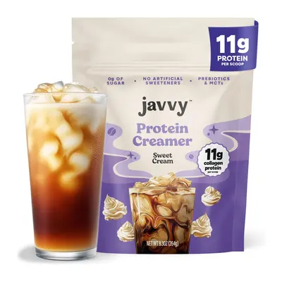 Javvy Sweet Cream Protein Coffee Creamer - Grass Fed Pasture Raised Collagen - Hair, Skin & Nail Support, Energy-Boosting MCTs, Keto Friendly, Lactose Free & Gluten Free, No Added Sugar, 11g of Protein