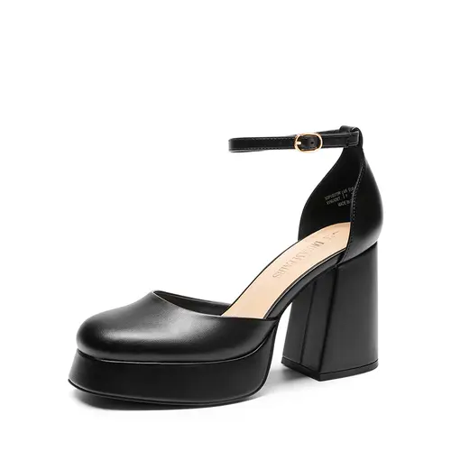 Dream Pairs Women's Comfortable Synthetic Satin Platform Pumps - Square Toe, 4in Chunky Block High Heels, Adjustable Ankle Strap, Enhanced Support, Glamorous Party Wear Footwear, High Heel, Stylish,sohochic