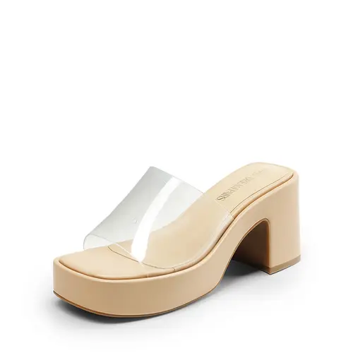 Dream Pairs Women's Classy Vegan Leather Slip-On Platform Sandals - Open Square Toe, Chunky Block Heel, Chic Casual Wear Footwear,sohochic