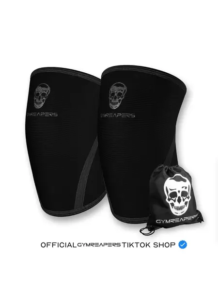 Gymreapers 7MM Neoprene Knee Sleeves Pair All Black for Squats Deadlifts Leg Day Powerlifting Support with Reinforced Stitching USAPL IPF USPA Approved & Free Gym Bag Included