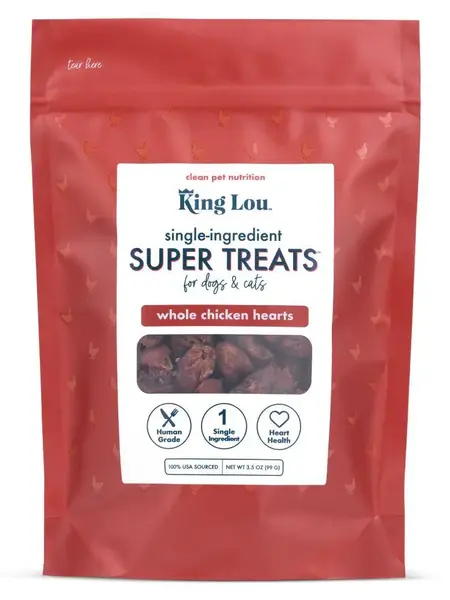 King Lou Whole Chicken Hearts for Dogs and Cats 100% USA Human-Grade, Single Ingredient Treats Chews, Rich in Taurine for Heart Health, Premium Quality