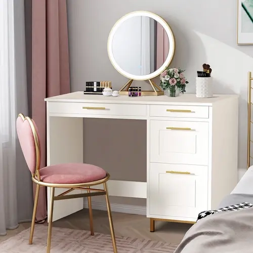 HOMBCK Computer Desk with Drawers, White Desk with 4 Drawers, Home Office Desk for Small Space, Pc Table, Computer Working Desk#SohoChic#Homemakeover