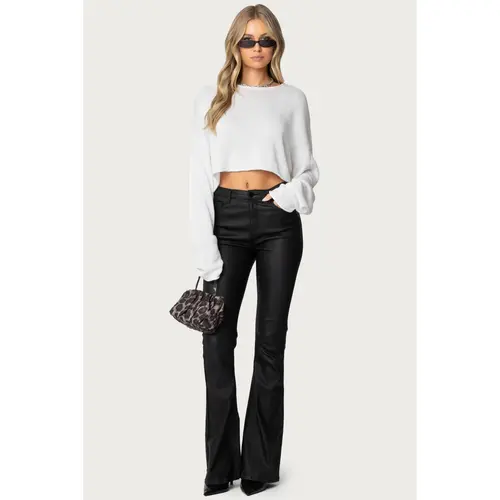 Luna Faux Leather Mid Rise Flared Jeans