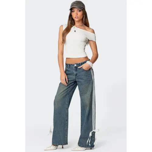 Ribbon Washed Low Rise Baggy Jeans