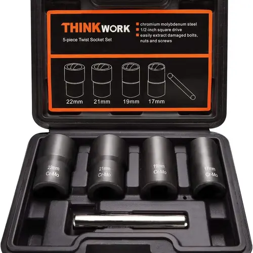 【BackToSchool】THINKWORK Lug Nut Remover, 5 Counts Wheel Lock Removal Kit, Drive Impact Bolt Nut Extractor for Removing Stripped, Damaged, Frozen tool kit impact socket 53  pcstoolset