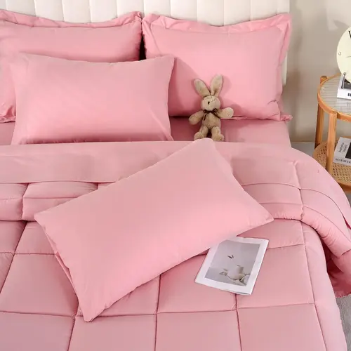 【Sohochic】DOWNCOOL 7Pcs Comforter Sets, Multi-color Bedding Sets , All Season Down Alternative Bedding Comforter Sets with Comforter, Flat Sheet, Fitted Sheet, 2 Pillow Shams & 2 Pillowcases, Pink Bedroom Accessories#sohochic#blackfriday