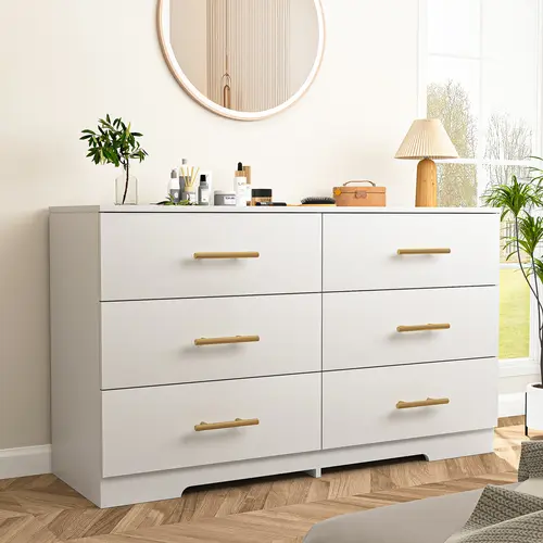 6 Drawer Wooden  Dresser, Large Storage Cabinet Modern Chest of 6 Drawers Night Table, Bedroom Storage Organizer, Storage Dresser Chest of Drawers for Bedroom, Closet, Living Room