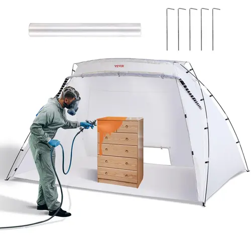 VEVOR Portable Paint Booth - 10x7x6ft Larger Spray Paint Shelter with 20% More Room, Built-in Floor, Mesh Screen, Glass Fiber Poles Sturdy, Quick Film Setup, Folds into Bag, for Furniture DIY Hobby Tool,toolupgrade