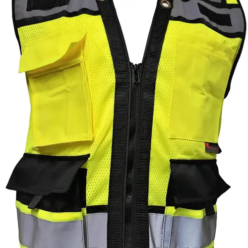 Superintendent Vest, High Visibility Reflective Safety, Mesh Safety Vest with Zipper and Multi pockets AMERICAN SIZE