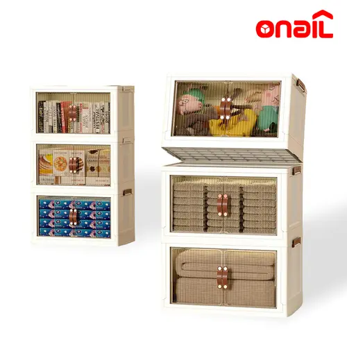 ONAIL Foldable Plastic Storage Box with Lid, Stackable Home Decor Organiser (S, M, L, XL, XXL Sizes) for Kitchen Pantry, Closet Organization, Large Capacity Collapsible Bin for Pantry Cabinet Organization, All Purpose Open Storage Bins, Box Open Storage B