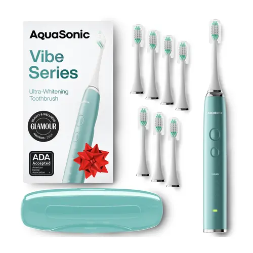 Vibe Series Sonic Whitening Toothbrush 40,000 VPM, 8 Brush Heads, Wireless Charging, Lightweight, Waterproof, Rechargeable Electric | AquaSonic