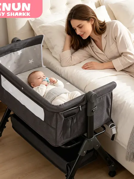 Baby Bassinet,  Crib for Infant and Newborn, Bedside Sleeper with Storage Basket and Mosquito Net, Easy to Fold, Height Adjustable, Portable Side Bed Crib portable Baby Furniture
