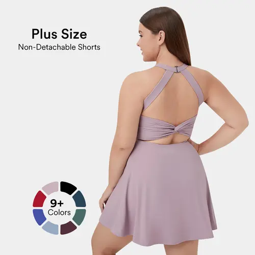 Halara Backless Cut Out Twisted Side Pocket 2-in-1 Plus Size Barre Ballet Dance Dress #BackToSchool