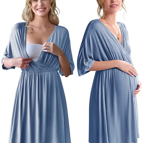 Ekouaer Women's 3-in-1 Maternity Nursing Gown, Short Sleeve V-Neck Labor and Delivery Hospital Dress with Split Front, Pregnancy, Above The Knee, Baby On The Way