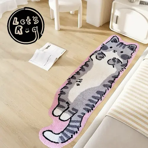 Cute Tufted Cartoon Animal Print Runner Rug - 20"x60" Non-Slip Soft Polyester, Unique Decor for Living Room, Bedroom - Apartment Accessories, Cartoon Animal Print Bedside Rugs