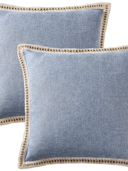 HIG Decorative Throw Pillow Covers Pack of 2, Textured Polyester Cushion Covers with Rustic Burlap Trim and Zipper Closure
