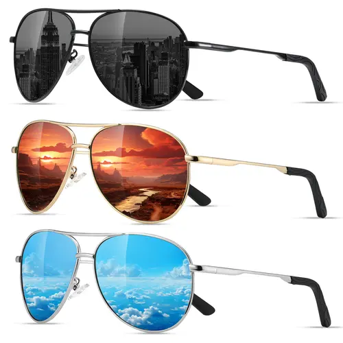 Eiuizah Anti-UV Polarized Aviator Sunglasses for Men - Trendy Casual Aviator Frames, High Quality Outdoor Fashion Eyewear, UV Blocking for Driving, Fishing (Suitable for Women), Aviator Sunglasses Frames