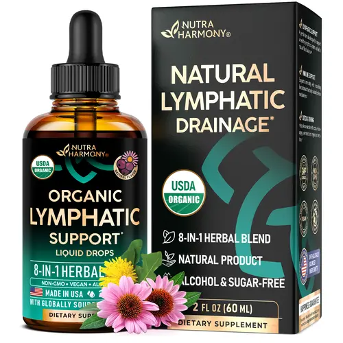 USDA Organic Lymphatic Drainage Supplement with Echinacea | Elderberry | Dandelion | Rosehip | Cleavers | Calendula | Burdock - Lymph System Drops