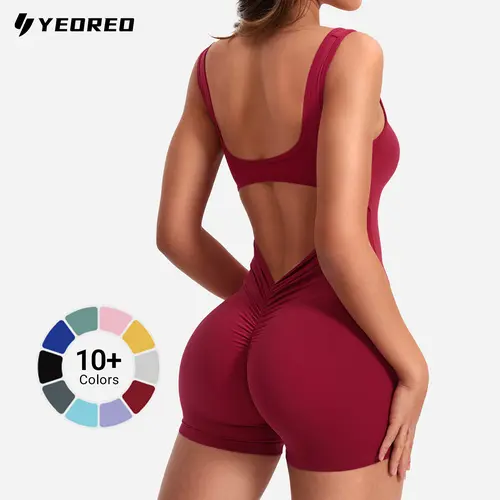 YEOREO One Piece Workout Jumpsuits for Women Backless Tummy Control Sleeveless Jumpsuits Lizvette V Back Scrunch Yoga Romper sohochic