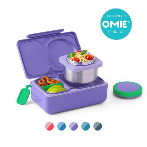 OmieBox UP Solid BPA-Free Food-Grade ABS Kids' Lunchbox Cooler Set - 12 oz Stainless Steel Thermos, On-Board Icepack, Silicone Packing Accessories, Tableware, 40% More Room, Keeps Meals Fresh for School Days - TTS