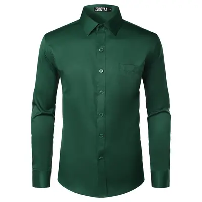 ZEROYAA Men's Beige Polyester Long Sleeve Button-Up Dress Shirt with Left Chest Pocket Urban Casual Business Slim Fit Tops Menswear,back to school,back to school shopping,sohochic