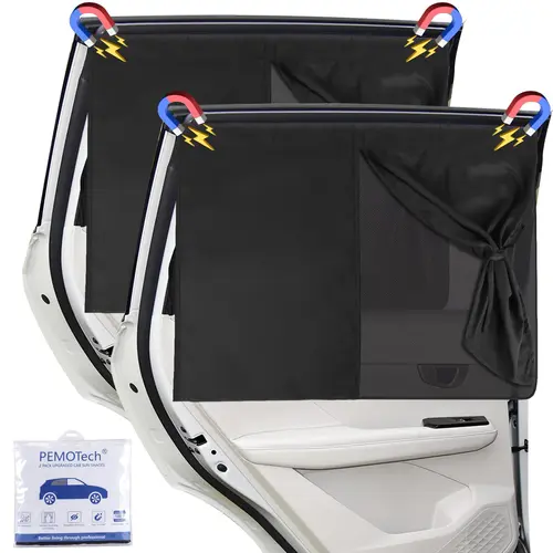 【Campagin】Car Side Window Sun Shades - 2 Pcs Magnetic Double Layer Curtain for Baby and Kids, Black Cover