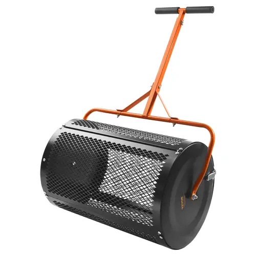 【toolupgrade】VEVOR Compost Spreader with Upgraded 3-Height Adjustable T Shaped Handle 24" Roller Lawn Spreader and Peat Moss SpreaderSteel Mesh Basket Garden Spreader with Side Latchesfor Spreading Manure