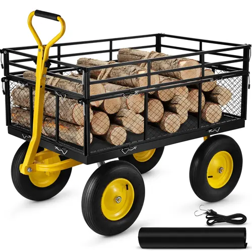 【toolupgrade】VEVOR Steel Garden Cart Heavy Duty Max 1400 lbs Capacitywith Removable Mesh Sides to Convert into FlatbedUtility Metal Wagon with 2-in-1 Handle and 15 in TiresPerfect for GardenFarmYard, Outdoor Garden Accessories, Outdoor Yard Accessories