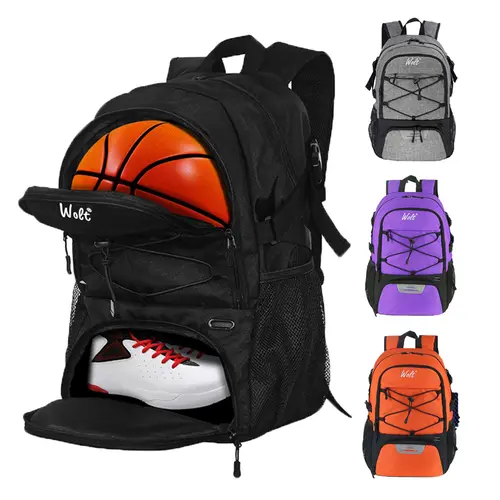 Wolt Large Sports Basketball Backpack - Youth Bookbag with Shoe Compartment, Multiple Pockets, Fits Laptop, Keys, for Back to School Supplies, Gym Stuff, Team Training Athletic Gear