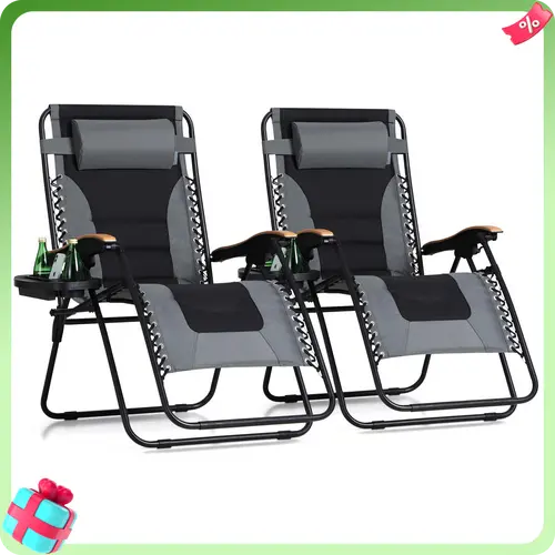 DealsForYouDays PHIVILLA Oversized Padded Zero Gravity Chair, 26''/28''/30" Wide Foldable Patio Recliner, Anti Gravity Lounger with Cup Holder, 400 LBS Weight Capacity